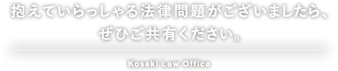 リラックスをして何でもお話しいただける雰囲気作り、丁寧かつわかりやすい説明、迅速・的確な対応に努めます。Koseki Law Office